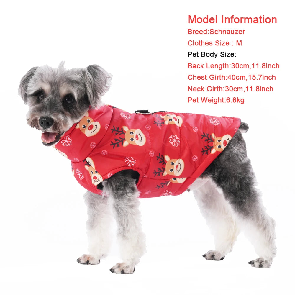 warm christmas dog jacket with d-ring for small and medium dogs