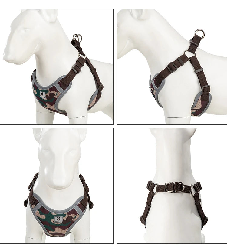 reflective adjustable pet harness & leash set for small/medium dogs