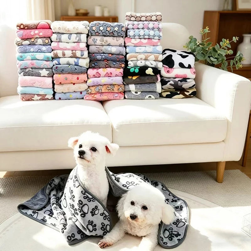soft fluffy paw print pet blanket for puppies and cats warm flannel mat