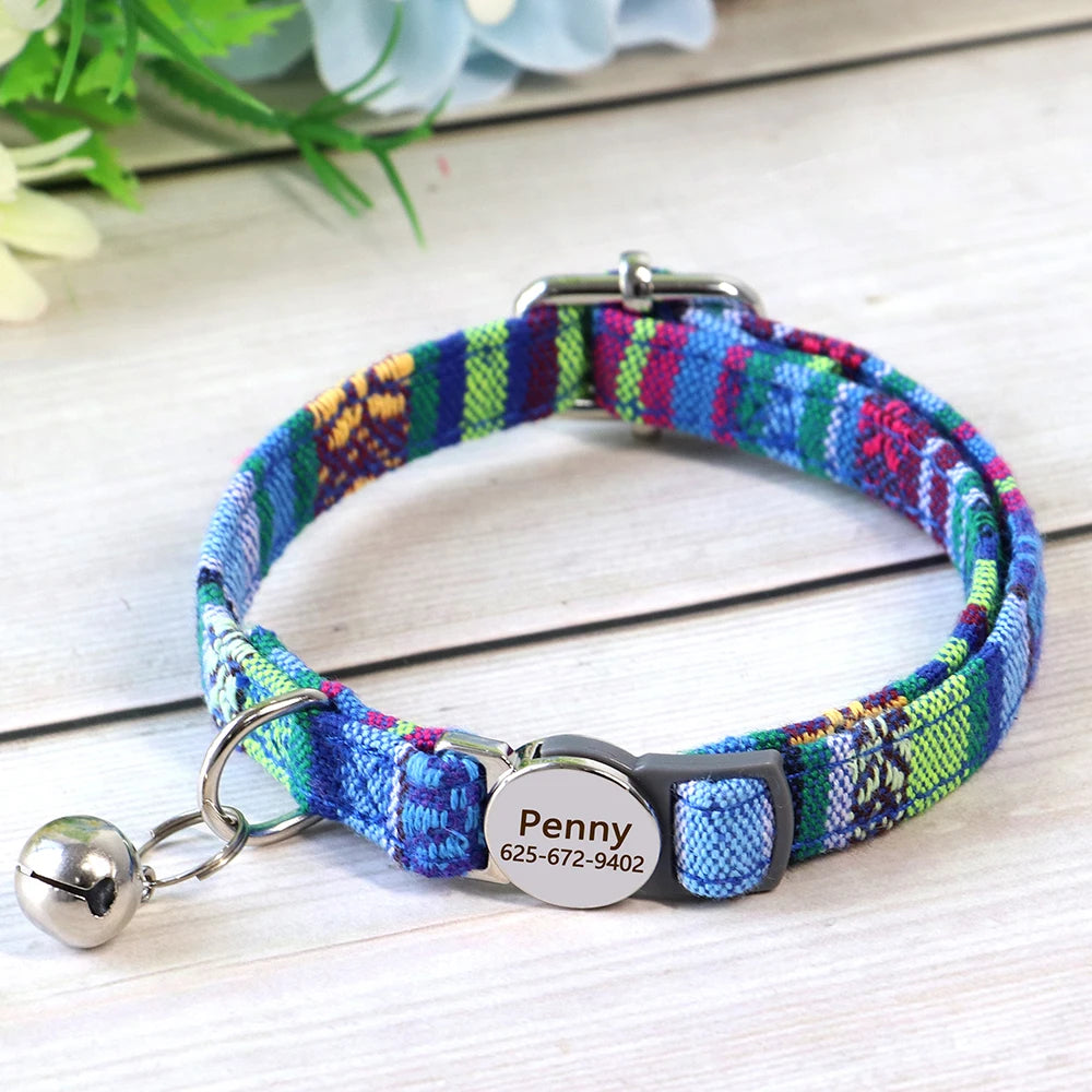 personalized cat collar with bell - free engraved, breakaway safe