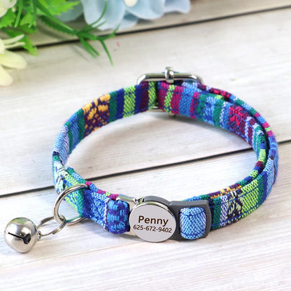 Personalized Cat Collar with Bell - Free Engraved, Breakaway Safe