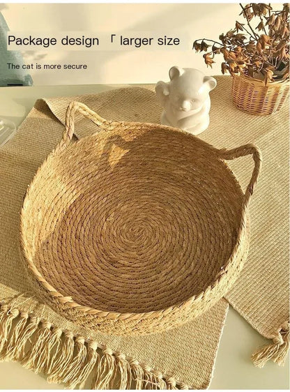 Four Seasons Woven Cat Bed – Breathable Rattan Cat Nest