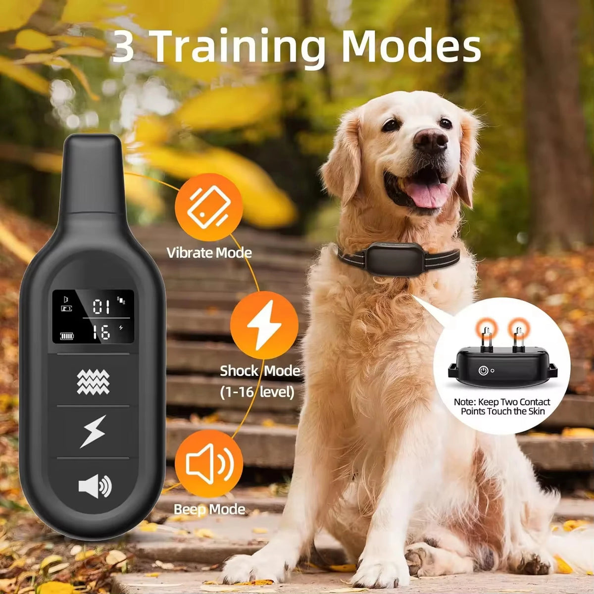 ipx7 waterproof rechargeable dog training collar for 1-3 dogs, 3300ft range