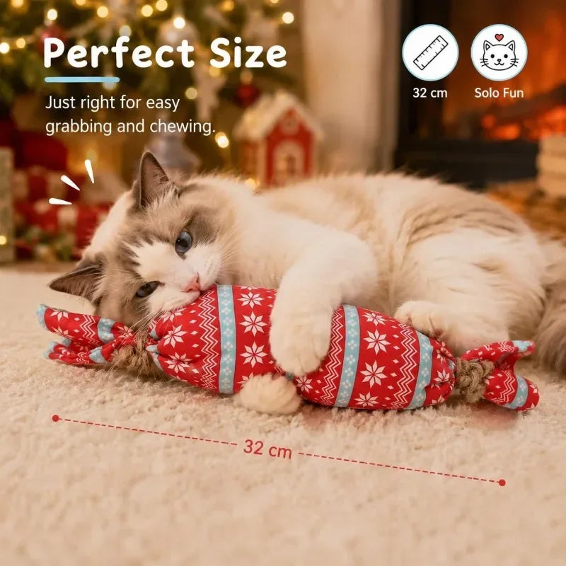 christmas candy cat toy with crinkle paper plush chew toy for kittens