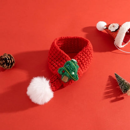 Soft Red Christmas Cat Hat and Scarf with Adjustable Chin Strap