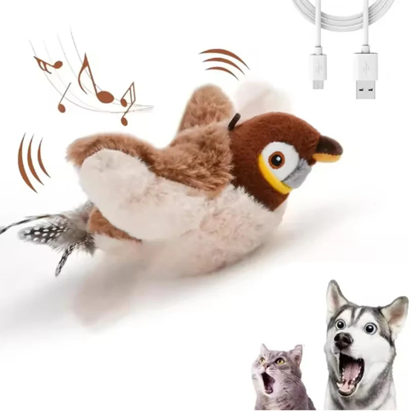 interactive plush bird cat toy - rechargeable chirping & flapping