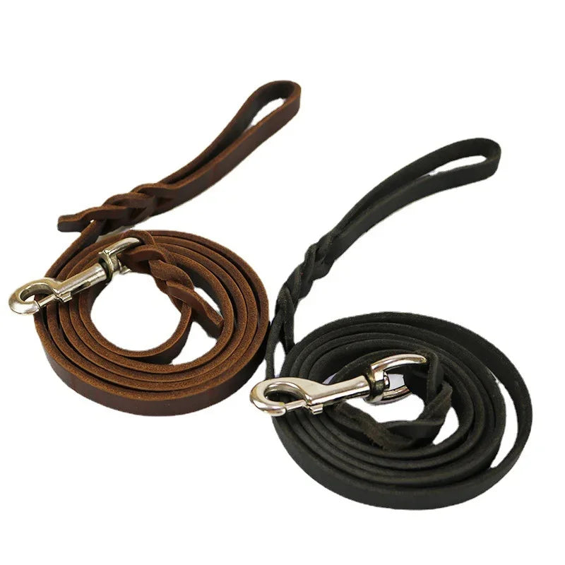 genuine leather braided dog leash for medium and large dog breeds