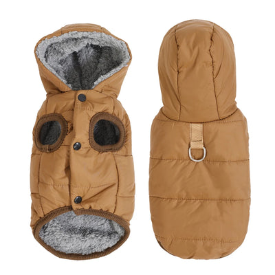 Warm Fleece Hooded Cat and Puppy Jacket with D-Ring Windproof Waterproof