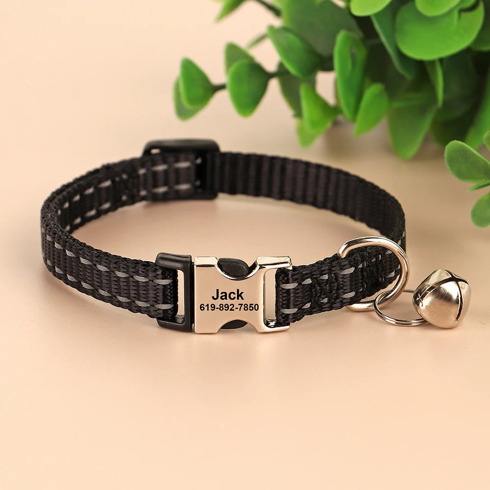 personalized cat collar with bell - free engraved, breakaway safe