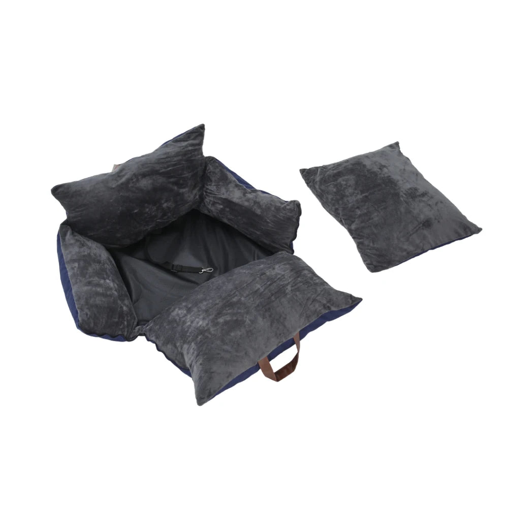 plush pet car seat bed for cats & puppies with safety buckle and strap