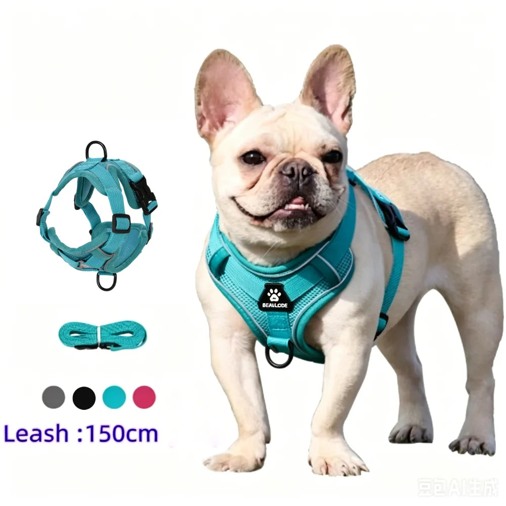 adjustable harness & leash set for small dogs - reflective, breathable