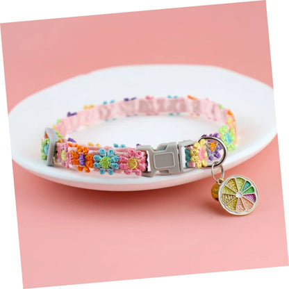 Adjustable Pet Collar with Bell - Colorful Paw Print for Cats & Puppies