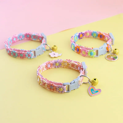 Adjustable Pet Collar with Bell - Colorful Paw Print for Cats & Puppies