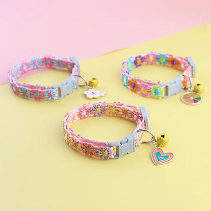 Adjustable Pet Collar with Bell - Colorful Paw Print for Cats & Puppies