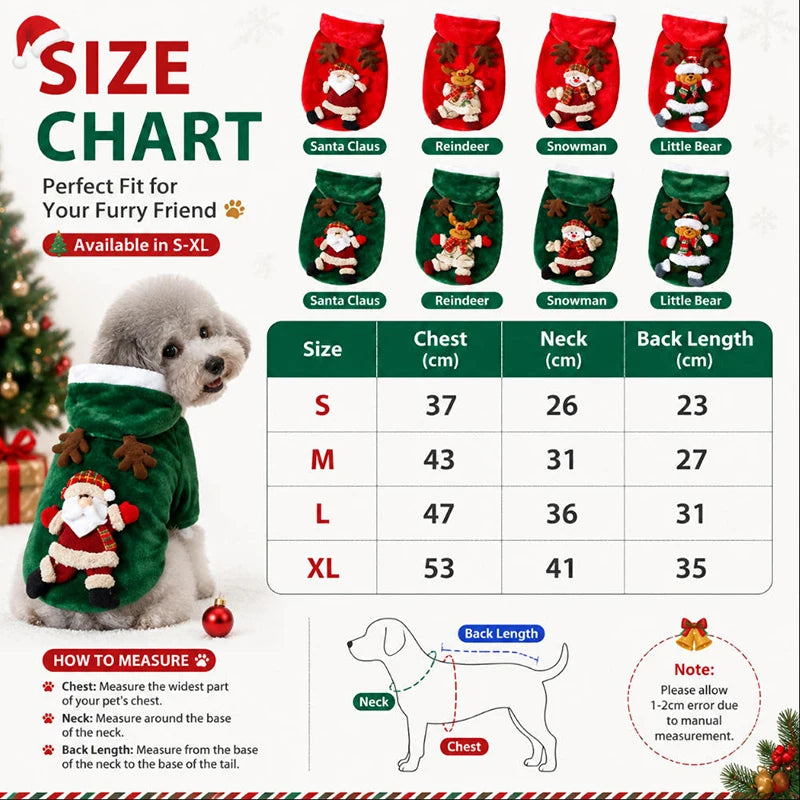 flannel christmas puppy and cat hoodie for small and medium pets