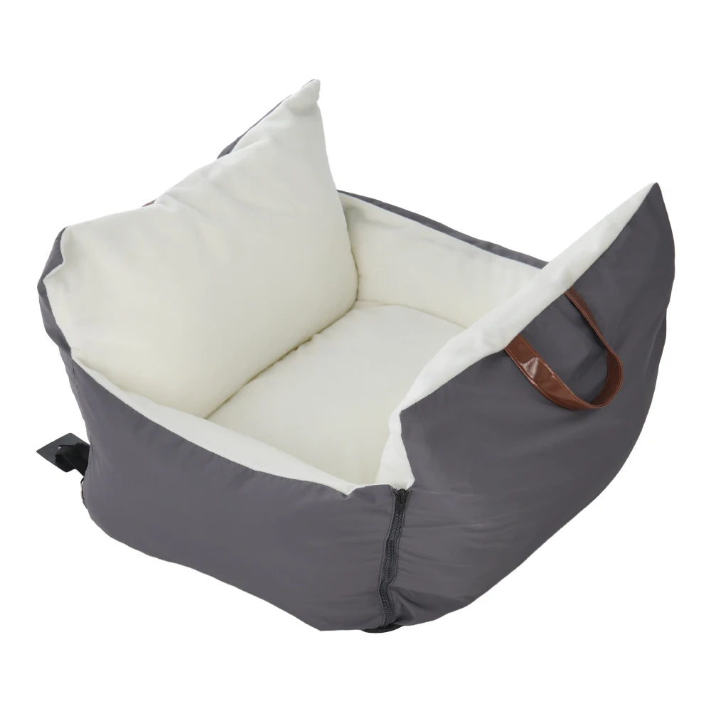 plush pet car seat bed for cats & puppies with safety buckle and strap