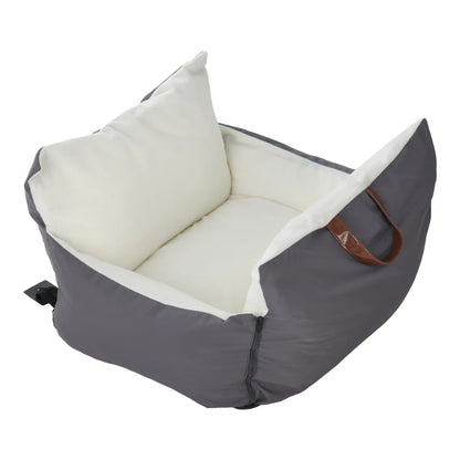 Plush Pet Car Seat Bed for Cats & Puppies with Safety Buckle and Strap