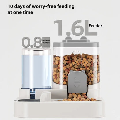 Gravity Cat & Dog Feeder with Water Fountain, Spill-Proof Bowl