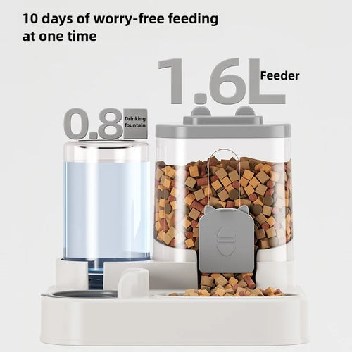 Gravity Cat & Dog Feeder with Water Fountain, Spill-Proof Bowl