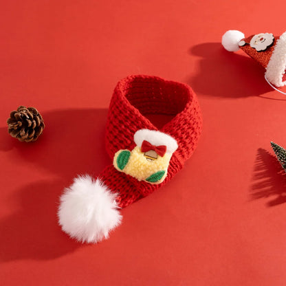 Soft Red Christmas Cat Hat and Scarf with Adjustable Chin Strap