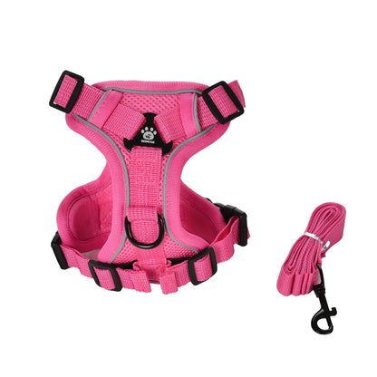 Breathable Puppy Harness Leash Set with Reflective Chest Strap Vest