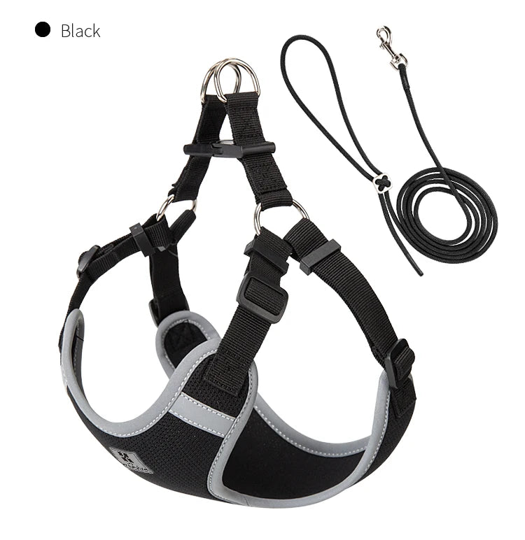 reflective adjustable pet harness & leash set for small/medium dogs