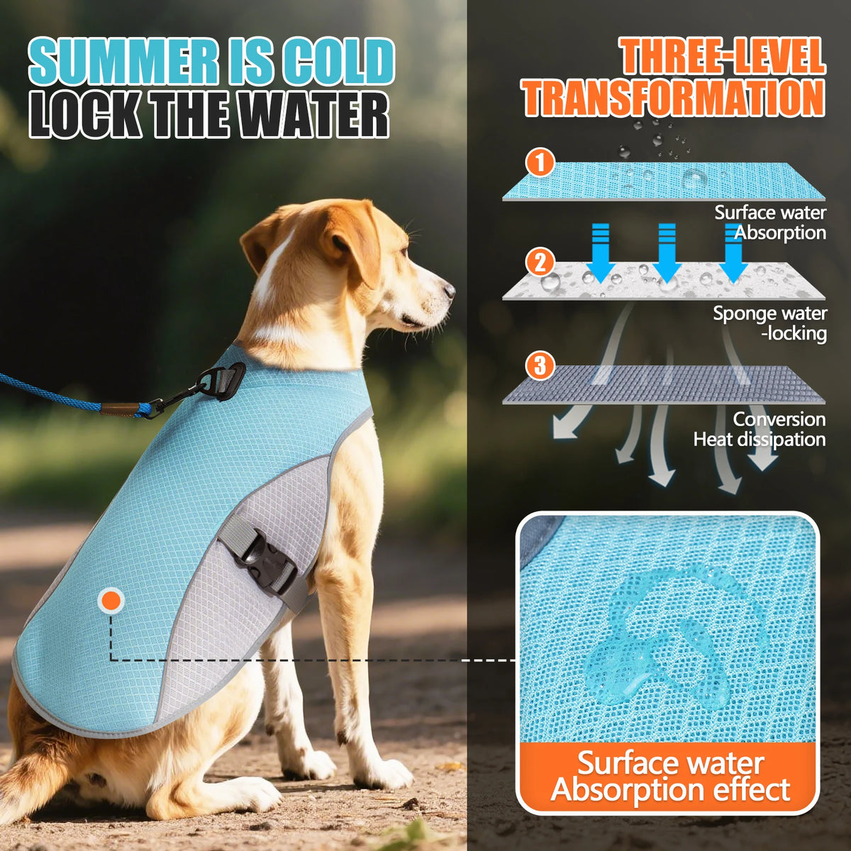 dog cooling vest harness with portable water bottle for summer walks