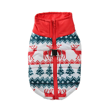 Warm Christmas Dog Jacket with D-Ring for Small and Medium Dogs