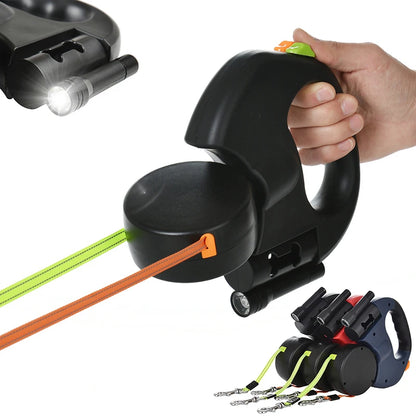 Retractable Double Dog Leash 3M Reflective No-Tangle with LED Lights