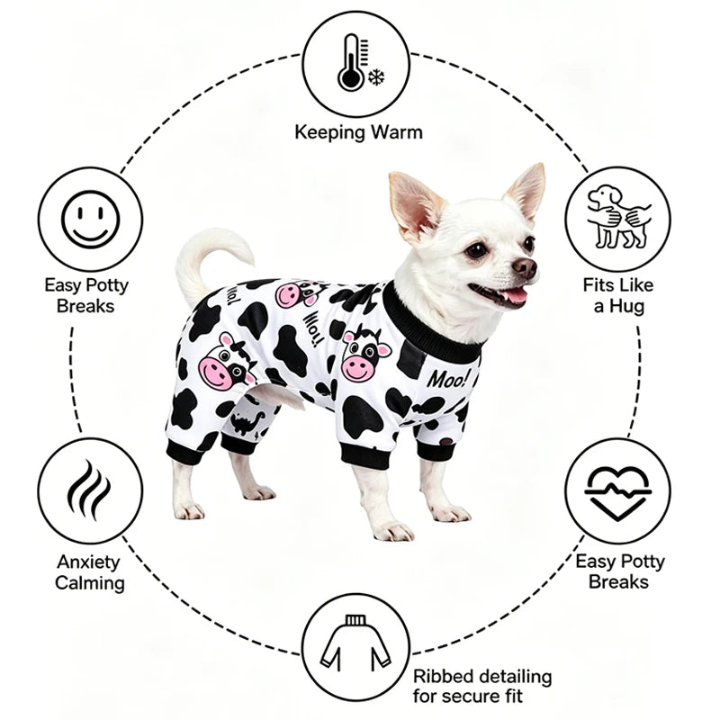 cow print dog pajamas - soft, comfortable & machine washable sleepwear