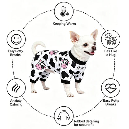 Cow Print Dog Pajamas - Soft, Comfortable & Machine Washable Sleepwear