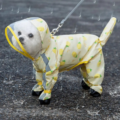 Waterproof Puppy Raincoat Four Leg Hooded Reflective with Tail Cover