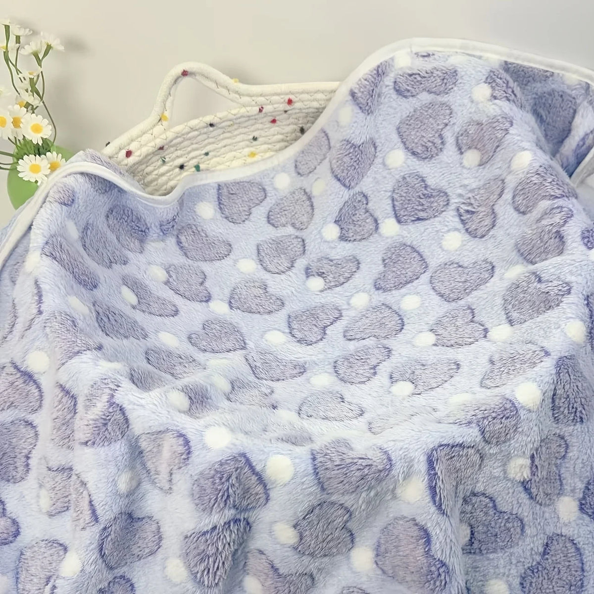 soft plush heart print pet blanket - machine washable, all season