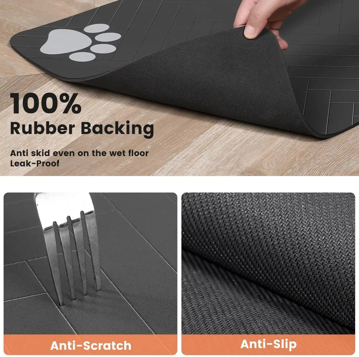 absorbent waterproof pet feeding mat with non-slip rubber backing