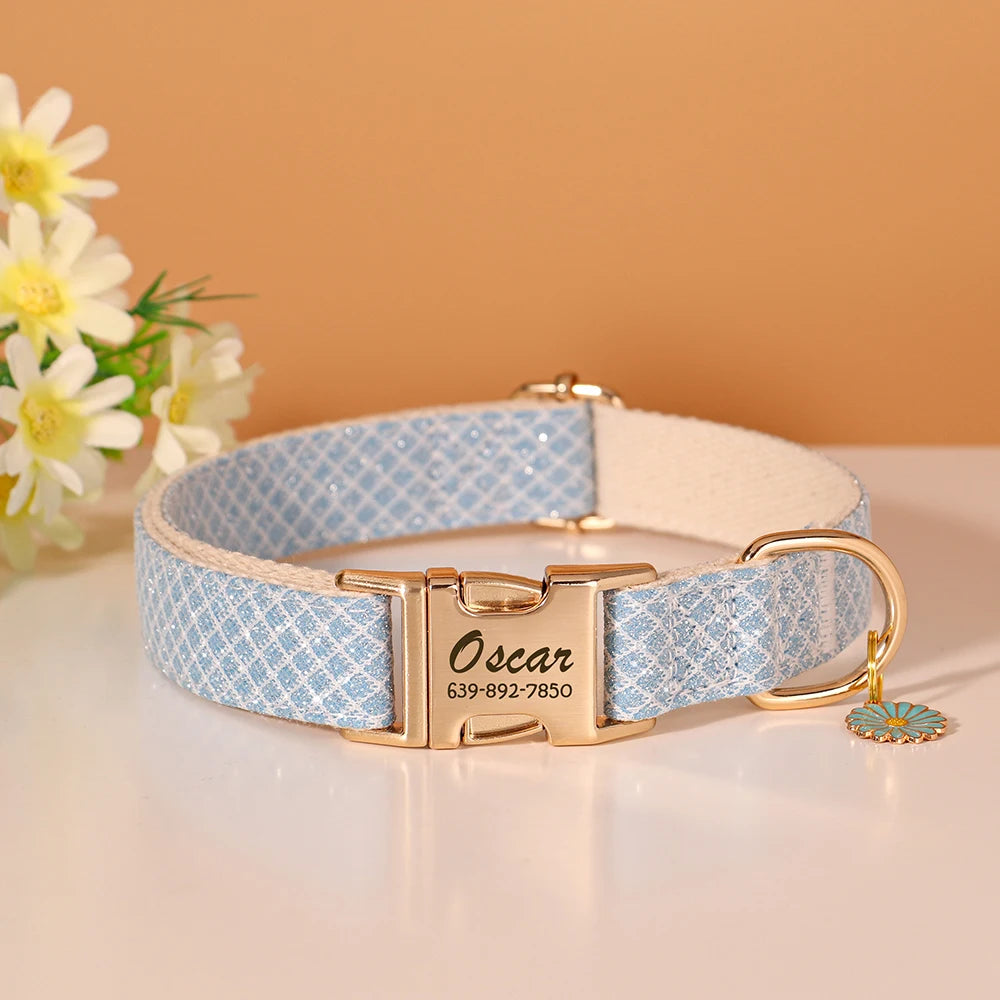 personalized bling dog collar - free engraved id tag & flower charm