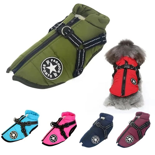 Winter Dog Jacket with Built-In Harness – Warm Splash-Proof Coat