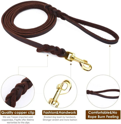 Genuine Leather Braided Dog Leash for Medium and Large Dog Breeds