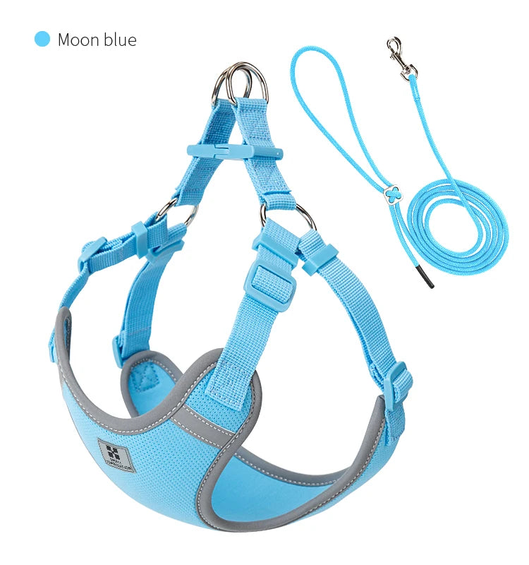 reflective adjustable pet harness & leash set for small/medium dogs