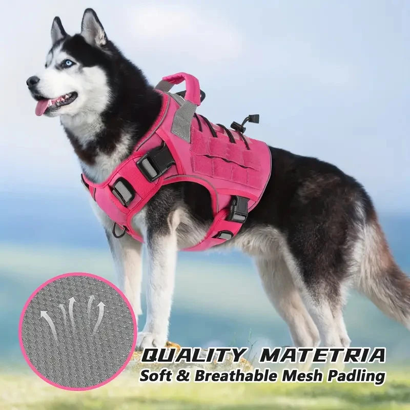 adjustable no-pull tactical dog harness with handle, reflective trim