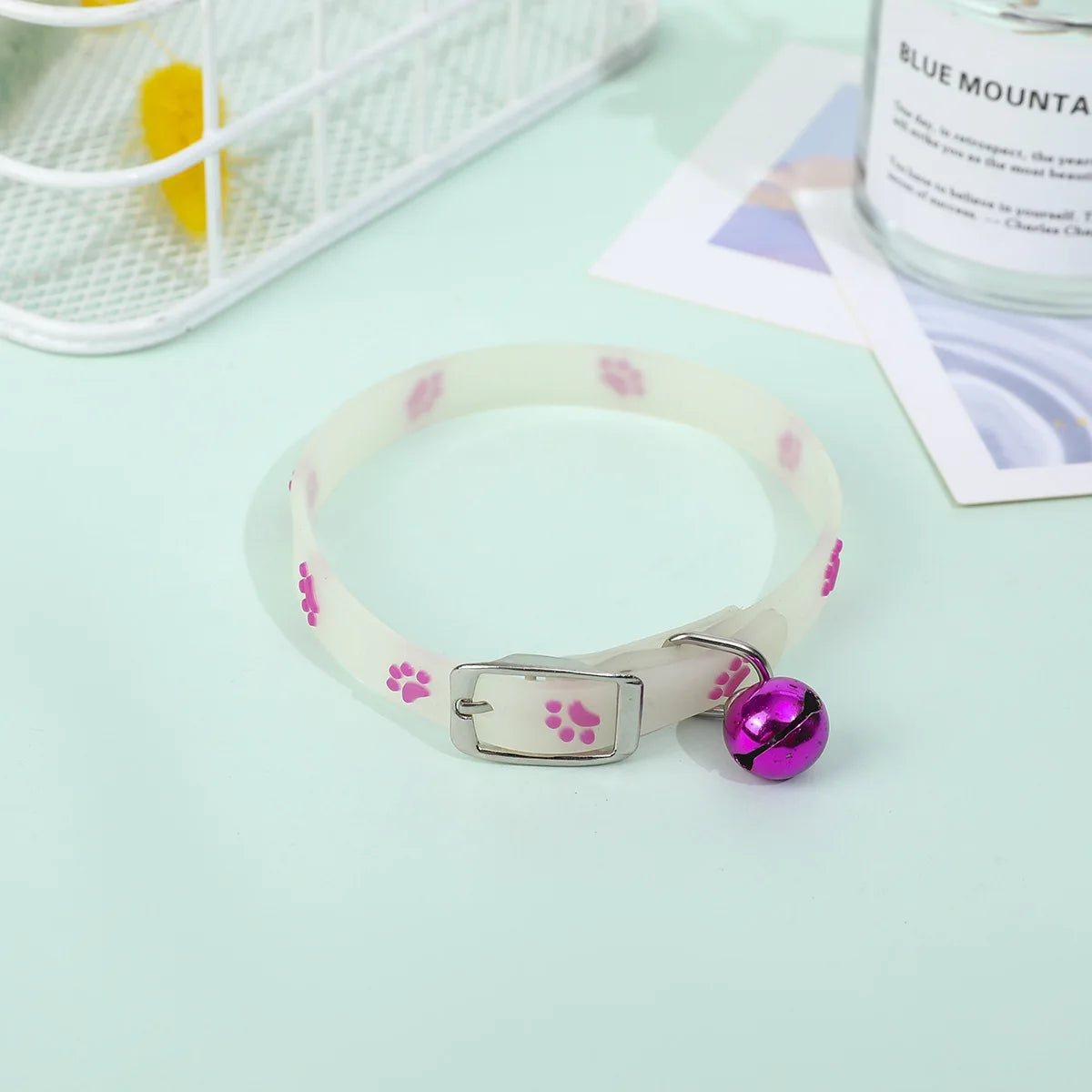 glow-in-the-dark cat & puppy collar with bell - silicone anti-loss collar