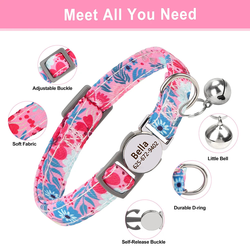 personalized cat collar with bell - free engraved, breakaway safe