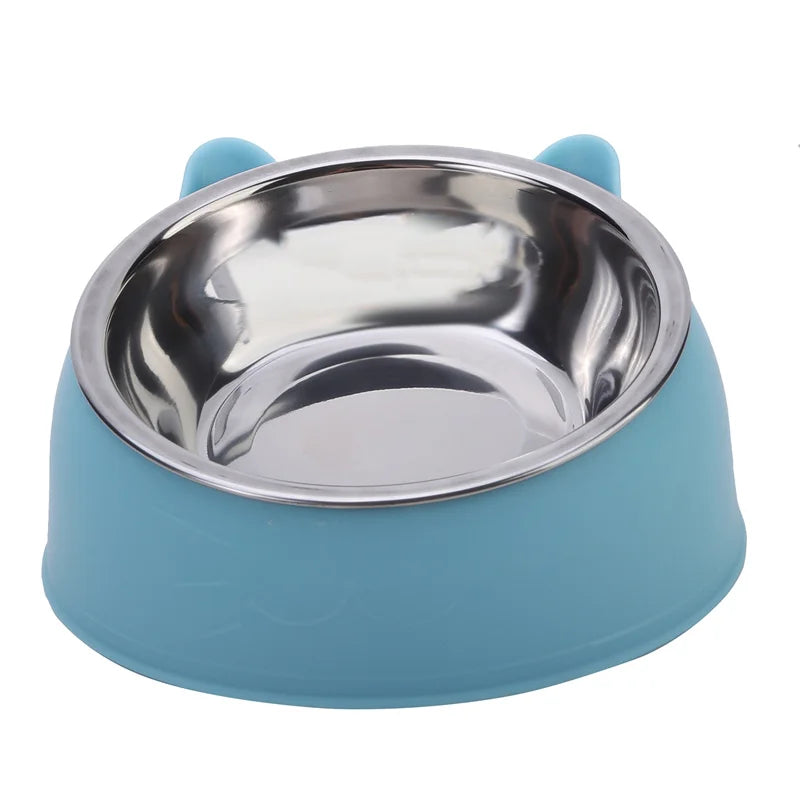 inclined stainless steel cat bowl – tilted feeding dish for pets