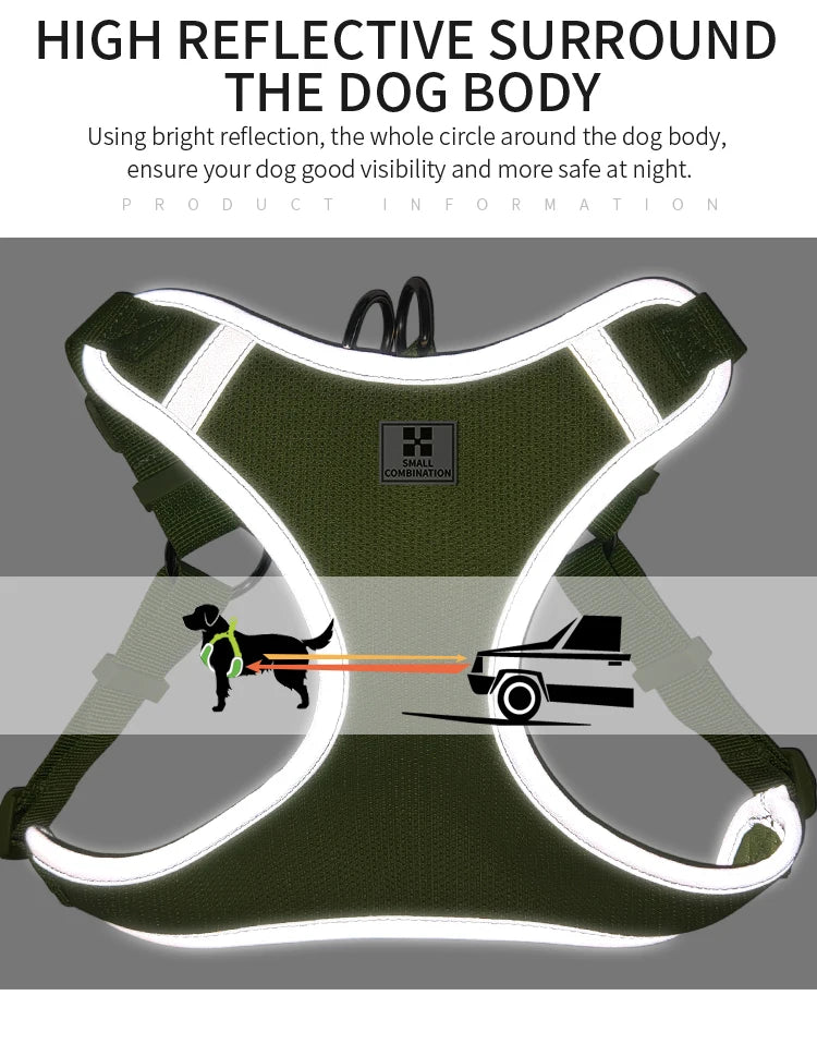 reflective adjustable pet harness & leash set for small/medium dogs