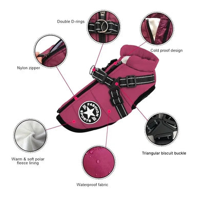 Winter Dog Jacket with Built-In Harness – Warm Splash-Proof Coat
