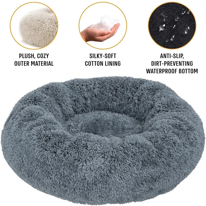 soft plush round pet bed for dogs & cats, 6 sizes, machine washable