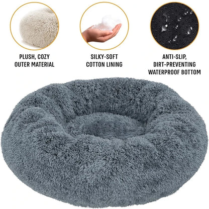 Soft Plush Round Pet Bed for Dogs & Cats, 6 Sizes, Machine Washable