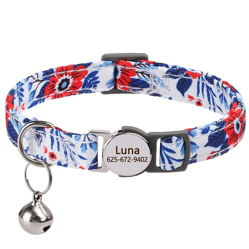 personalized cat collar with bell - free engraved, breakaway safe