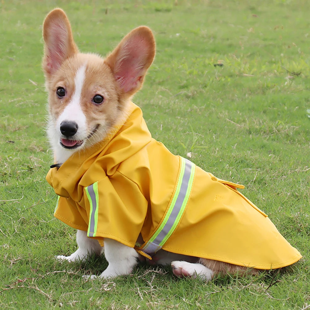 large dog waterproof hooded raincoat reflective windproof cloak style