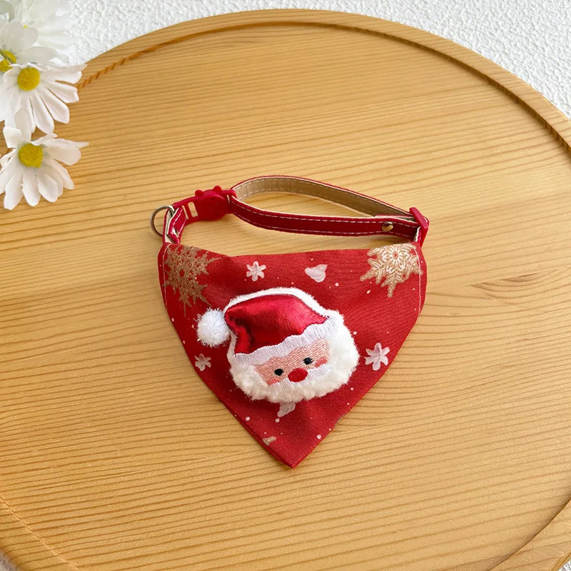 soft adjustable christmas pet bandana scarf collar for puppies and cats