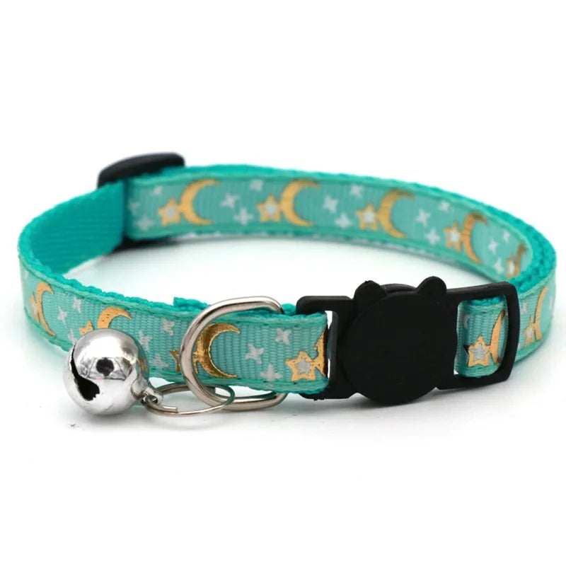 adjustable pet collar with bell - colorful paw print for cats & puppies